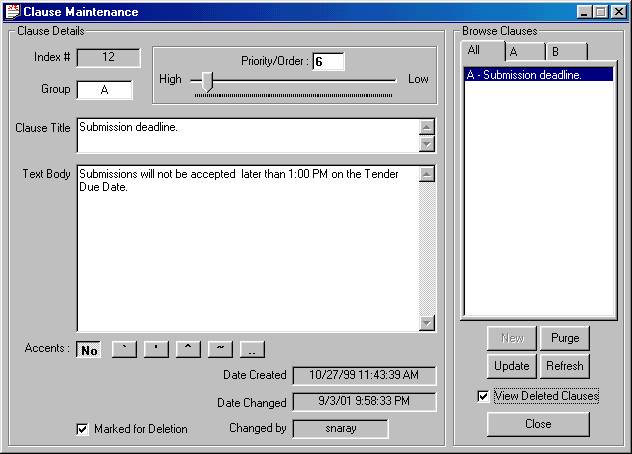 Clause Maintenace Form