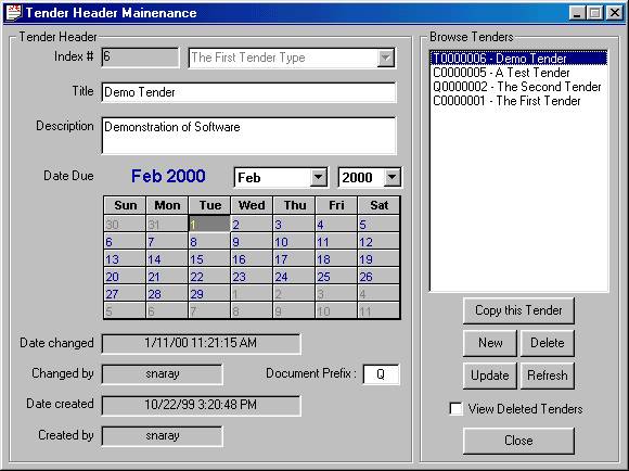 Tender Maintenance Form