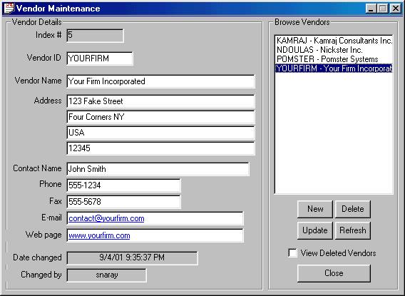 Vendor Maintenance Form